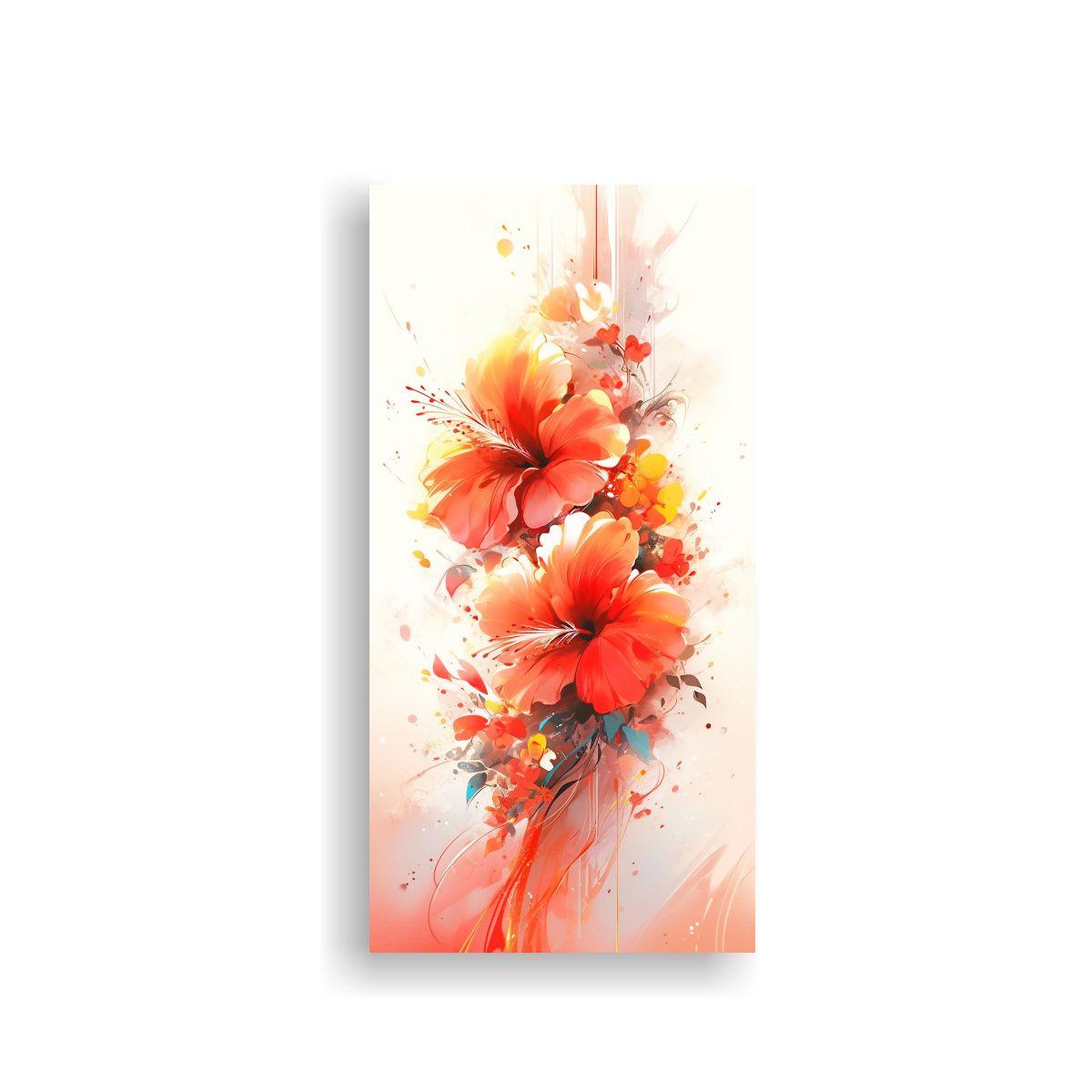 Pintura Abstracta Hibiscos Vibrantes En Acuarela 70x140cm-0