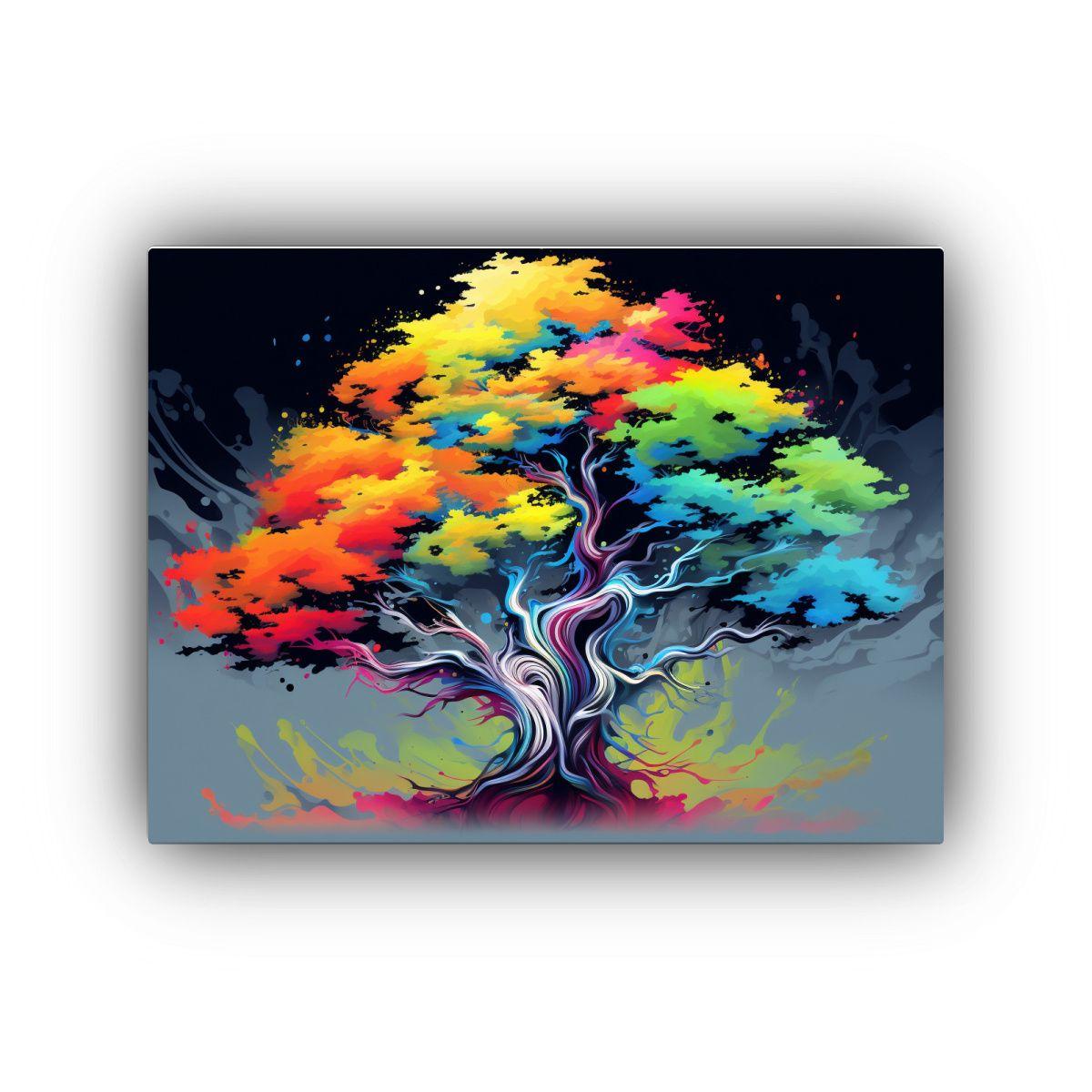 Pintura De Un árbol De Enebro En Colores Del Arcoíris Esti 30x20cm-0