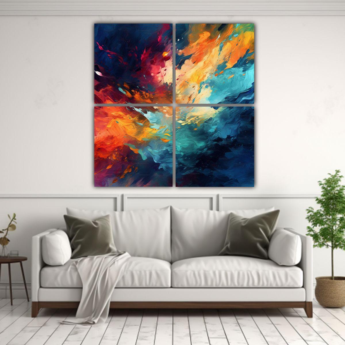 Pintura Abstracta HD 8k En Cuatro Telas Calidos 200x200 Cm-2