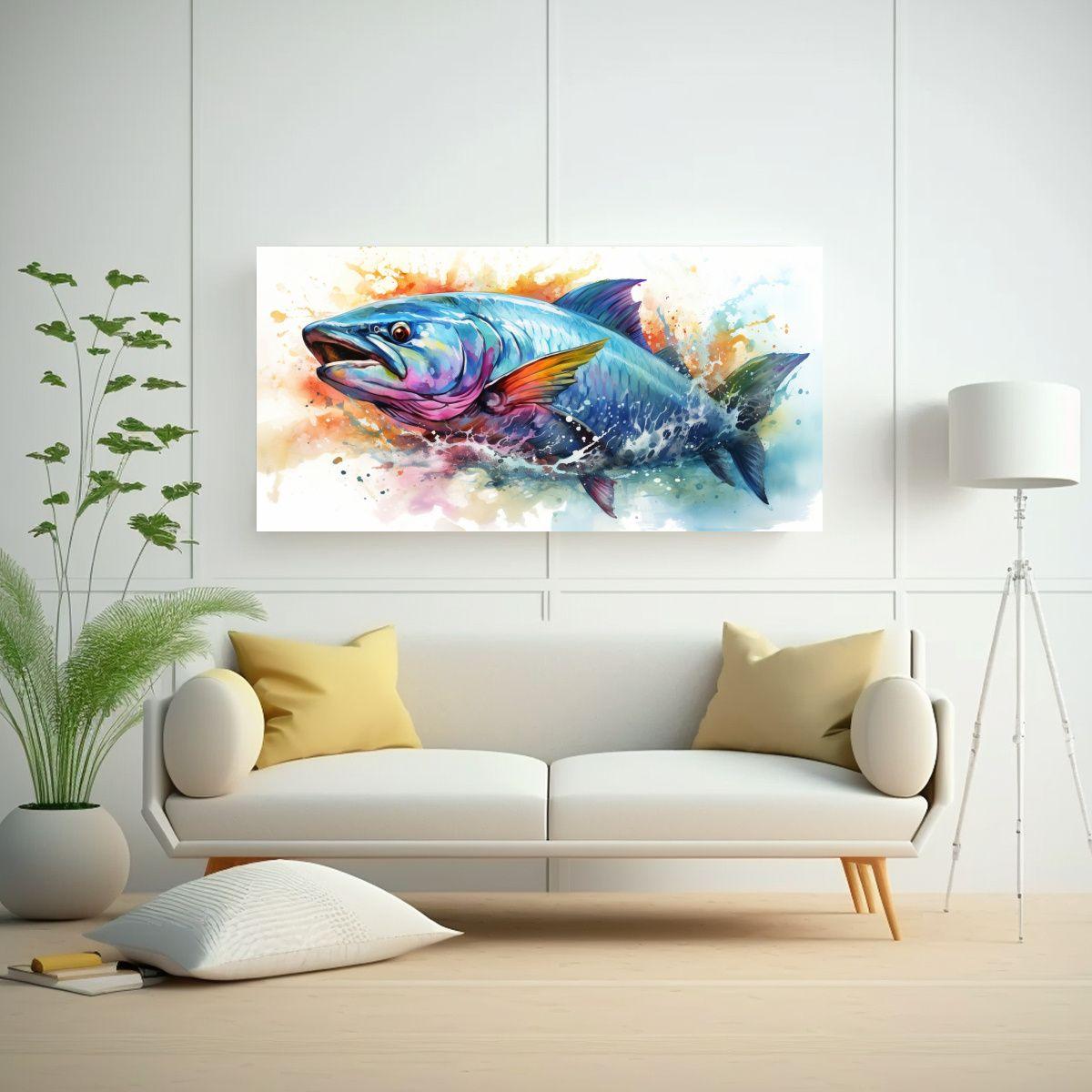 Arte Inspirador: Tarpon En Acuarela Estilo Pintura 120x60cm-2