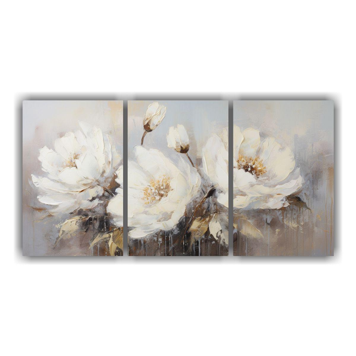 Pintura Al óleo De Peonías Blancas Estilo 60x30 Cm-0