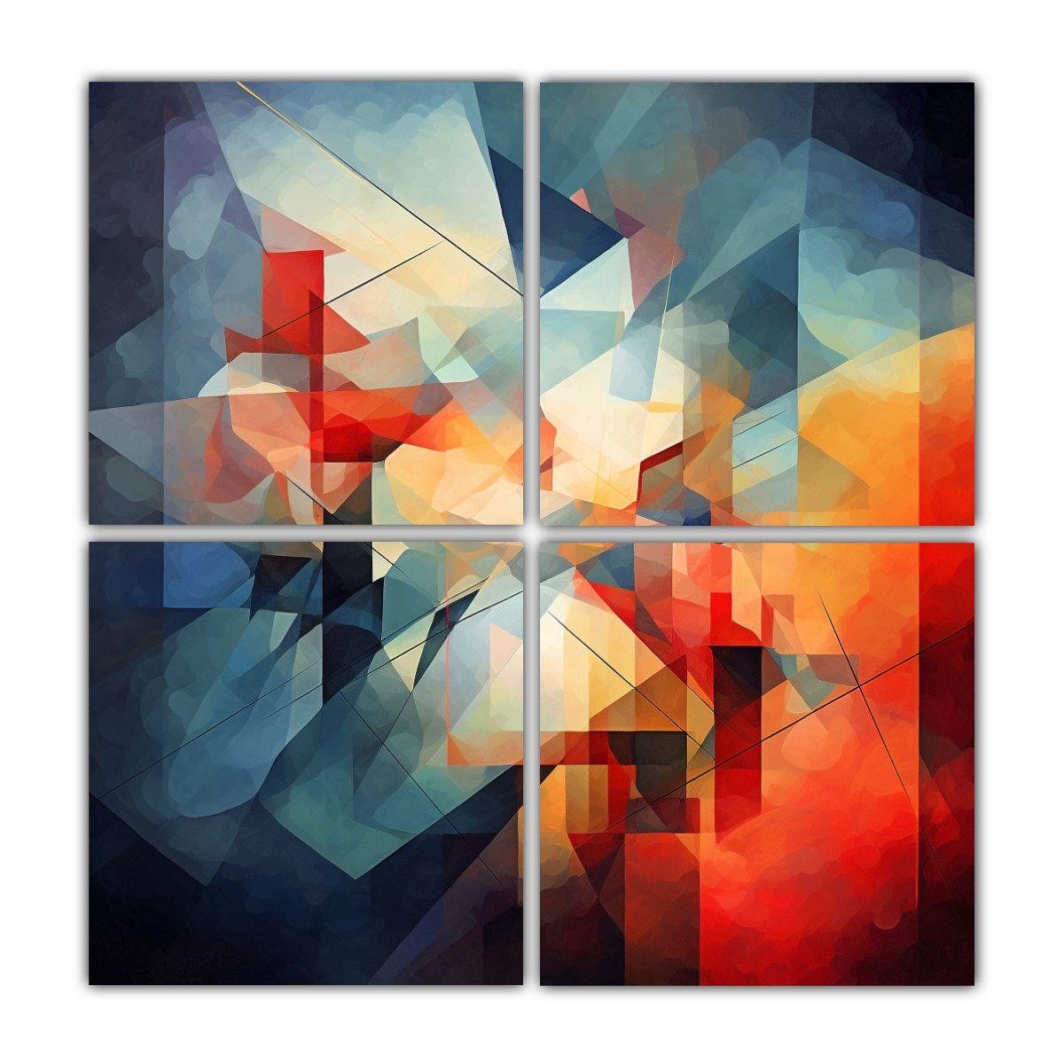 Cuatro Lienzos Expresión Minimalista Geométrica 200x200 Cm-0