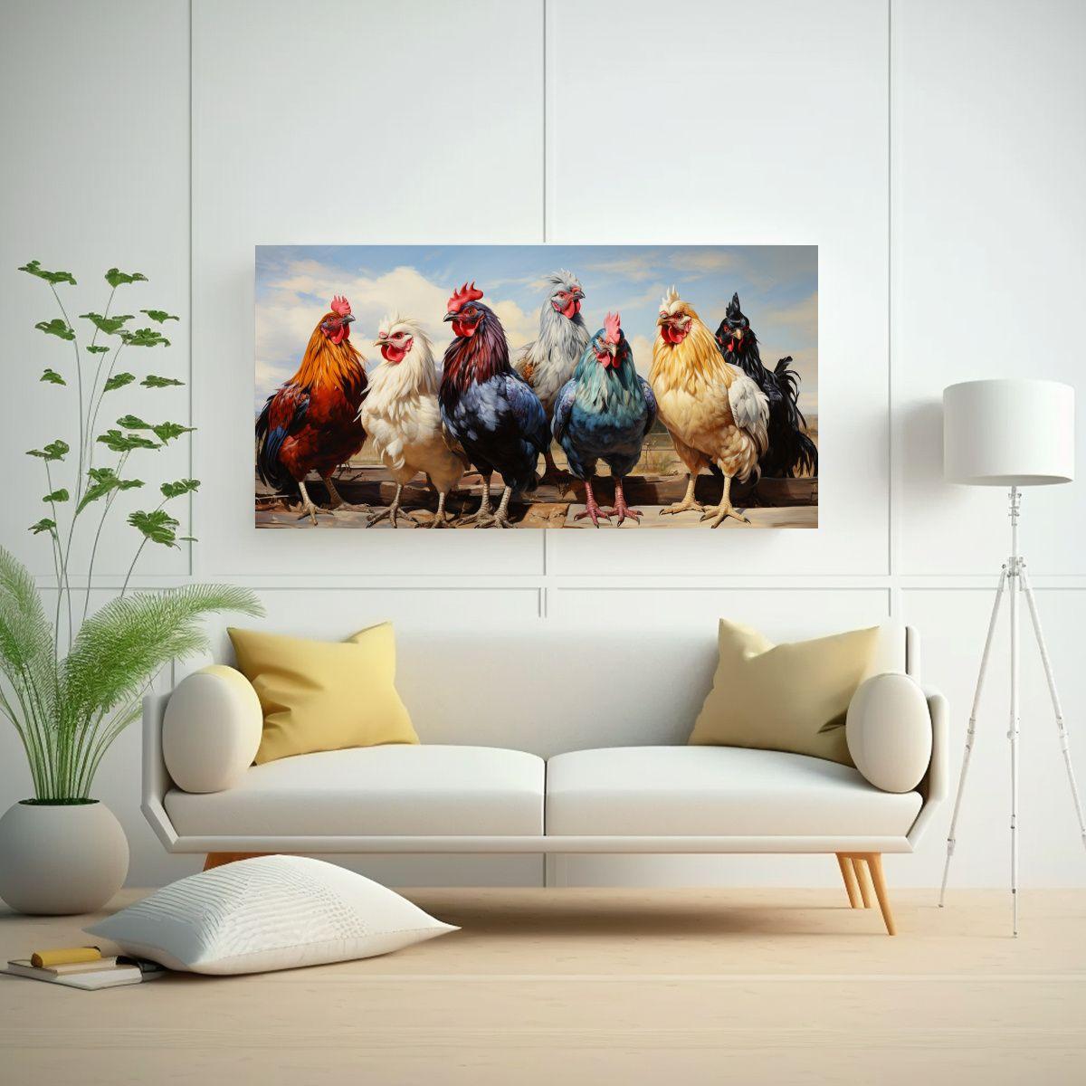 Pintura Original Cuadro Gallos Y Gallinas Estilo 100x50cm-2