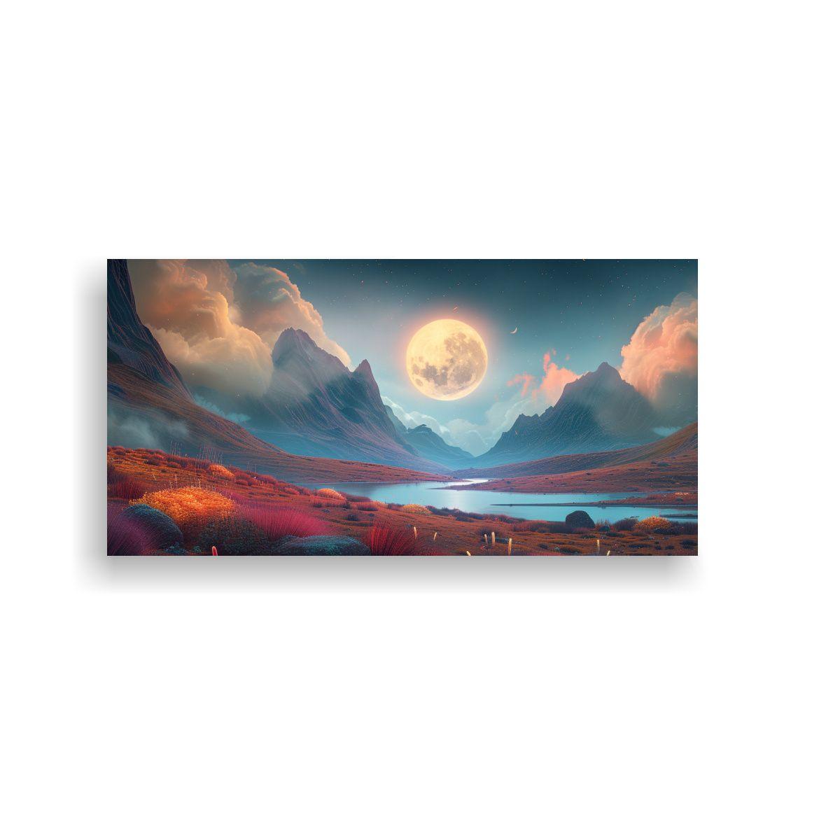 Paisaje Nocturno Con Gran Luna Sobre Un Valle 80x40cm-0