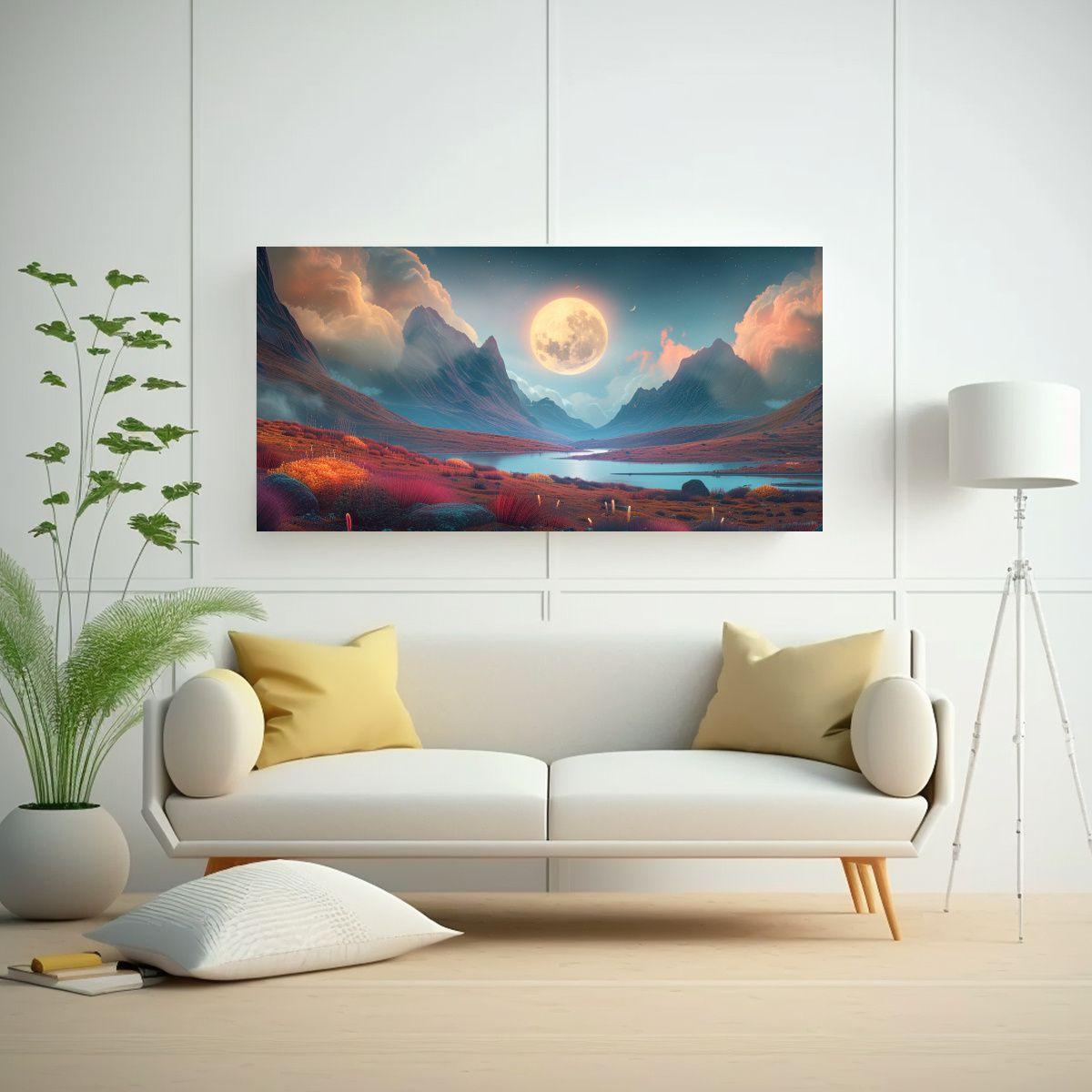 Paisaje Nocturno Con Gran Luna Sobre Un Valle 80x40cm-2
