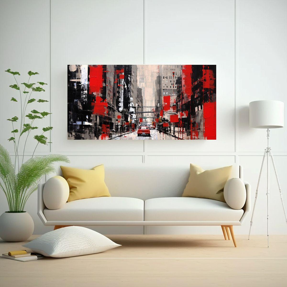 Cuadro Abstracto De Ciudad Roja Con Detalles 140x70cm-2