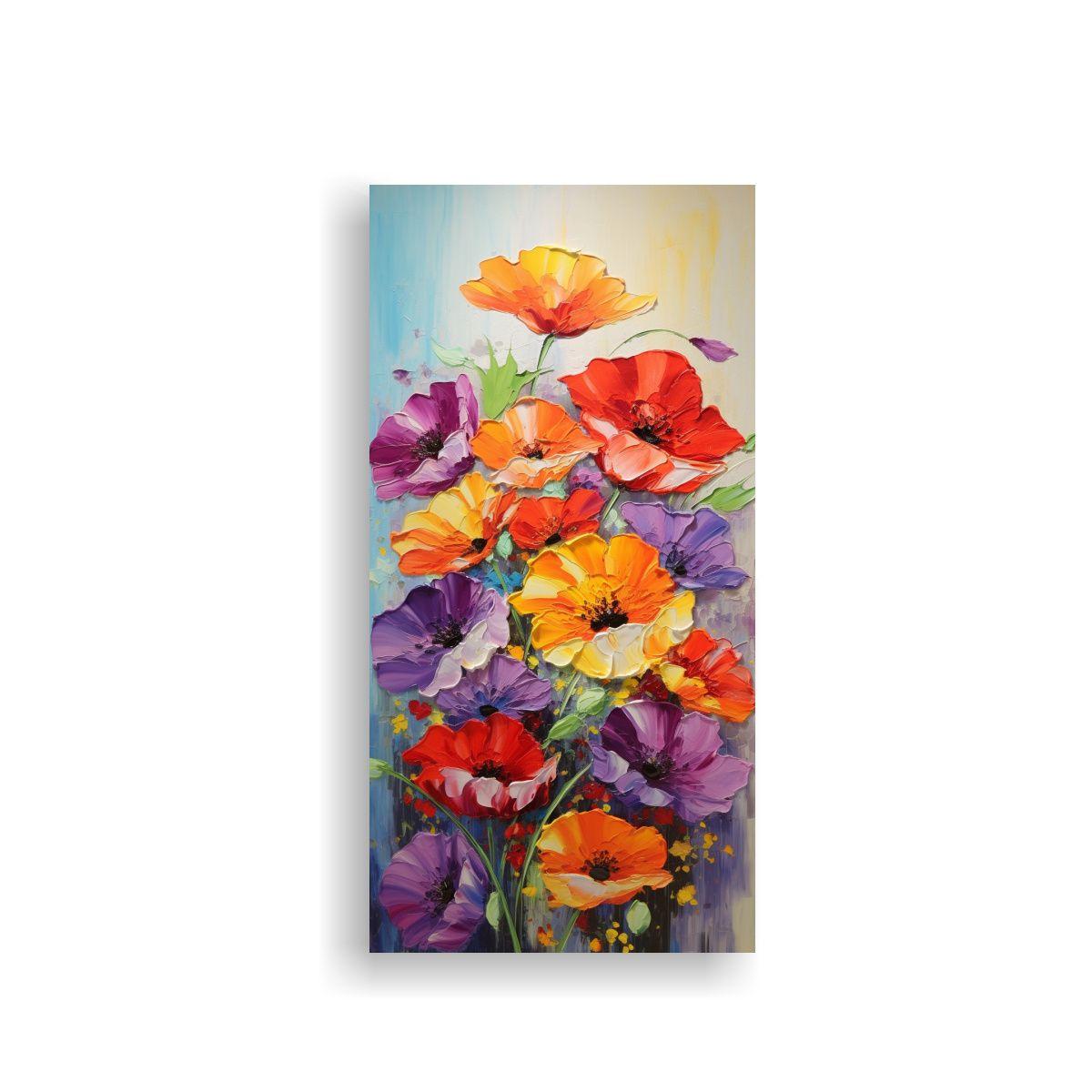 Lienzo Acuarela Esquema De Amapolas En Colores 80x160cm-0