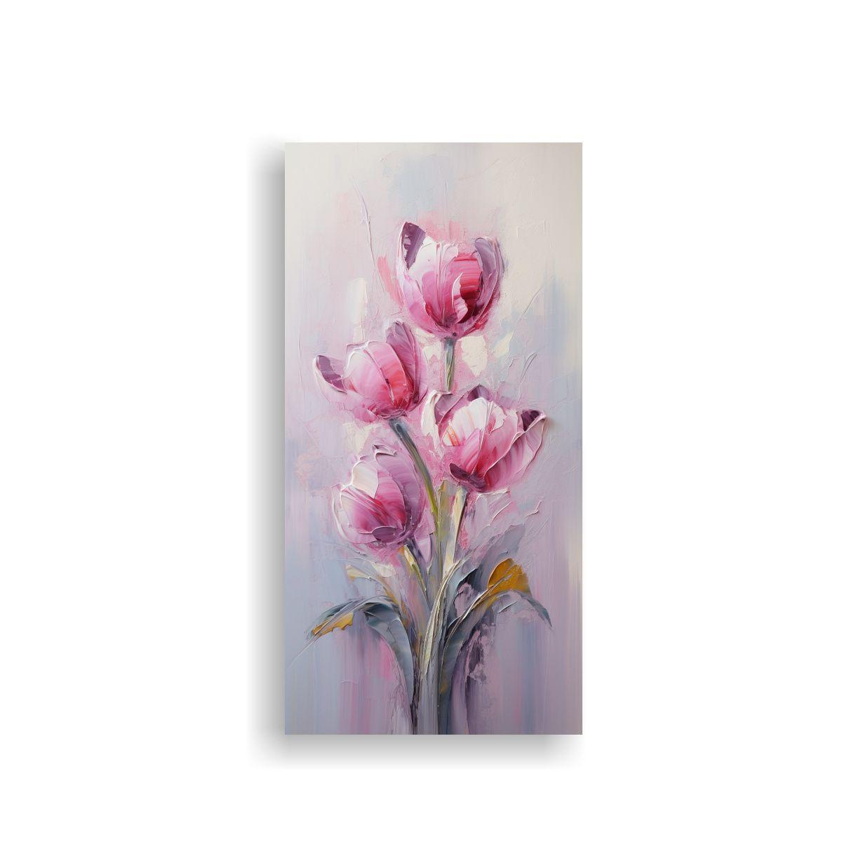 Pintura Tulipanes Rosa Profundo En Lienzo Estilo 40x80cm-0