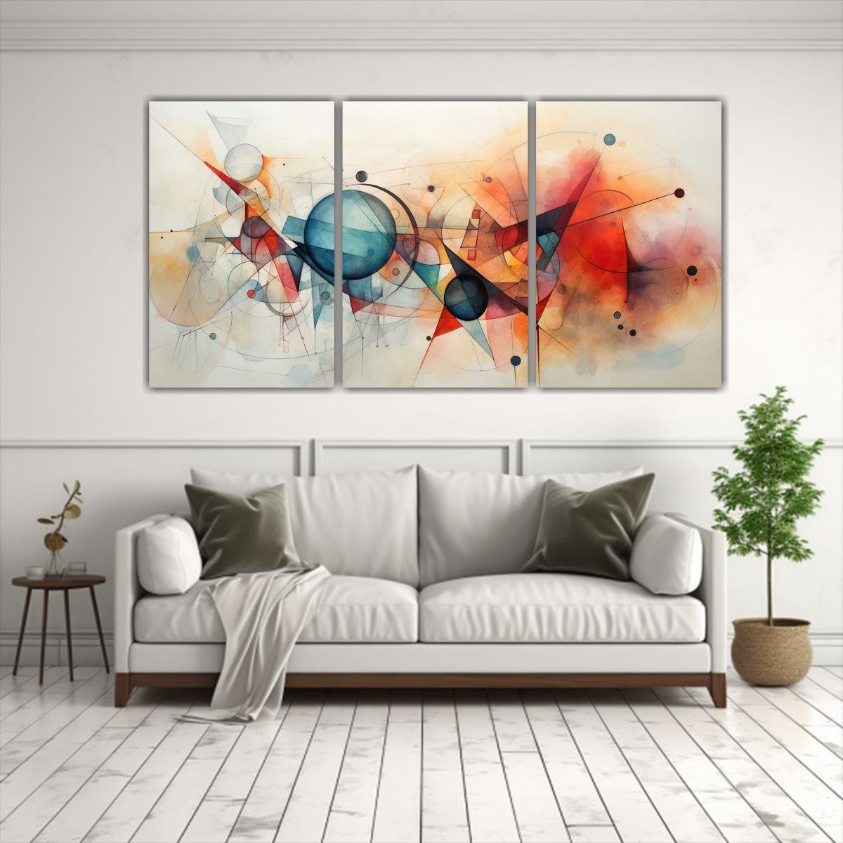 Tres Lienzos Movimiento Representación Abstracta 90x45 Cm-2