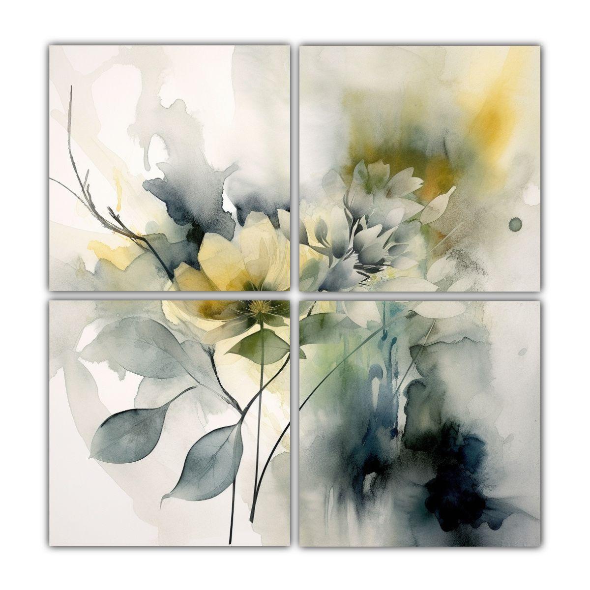 Cuatro Composiciones Modernas Pintura Acuarela 120x120 Cm-0