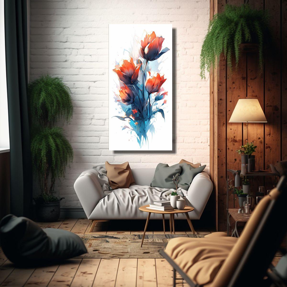Paisaje Floral De Tulipanes En Acuarelas, 20x40cm-2