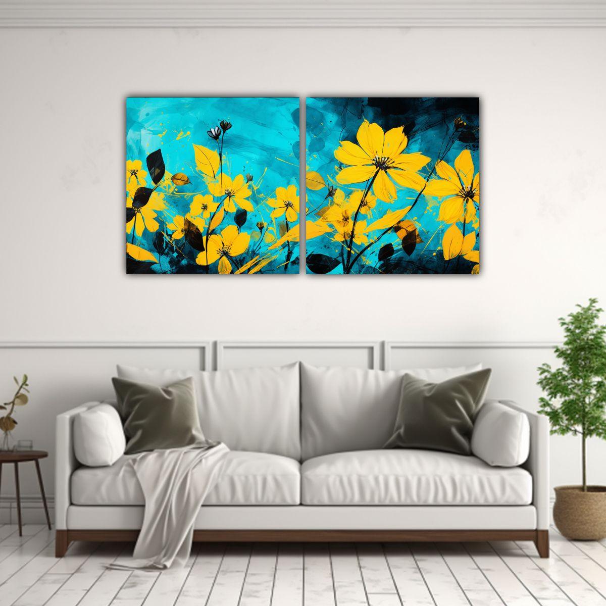 Artes De Pared Vintage En Amarillo Y Turquesa, 140x70 Cm-2