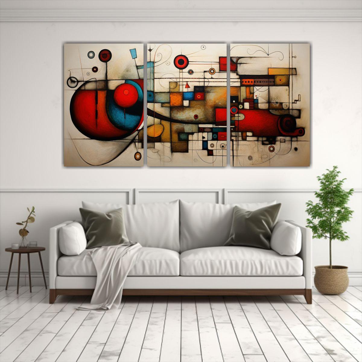 Cuadro Abstracto Rectangular De Tríptico 240x120 Cm-2