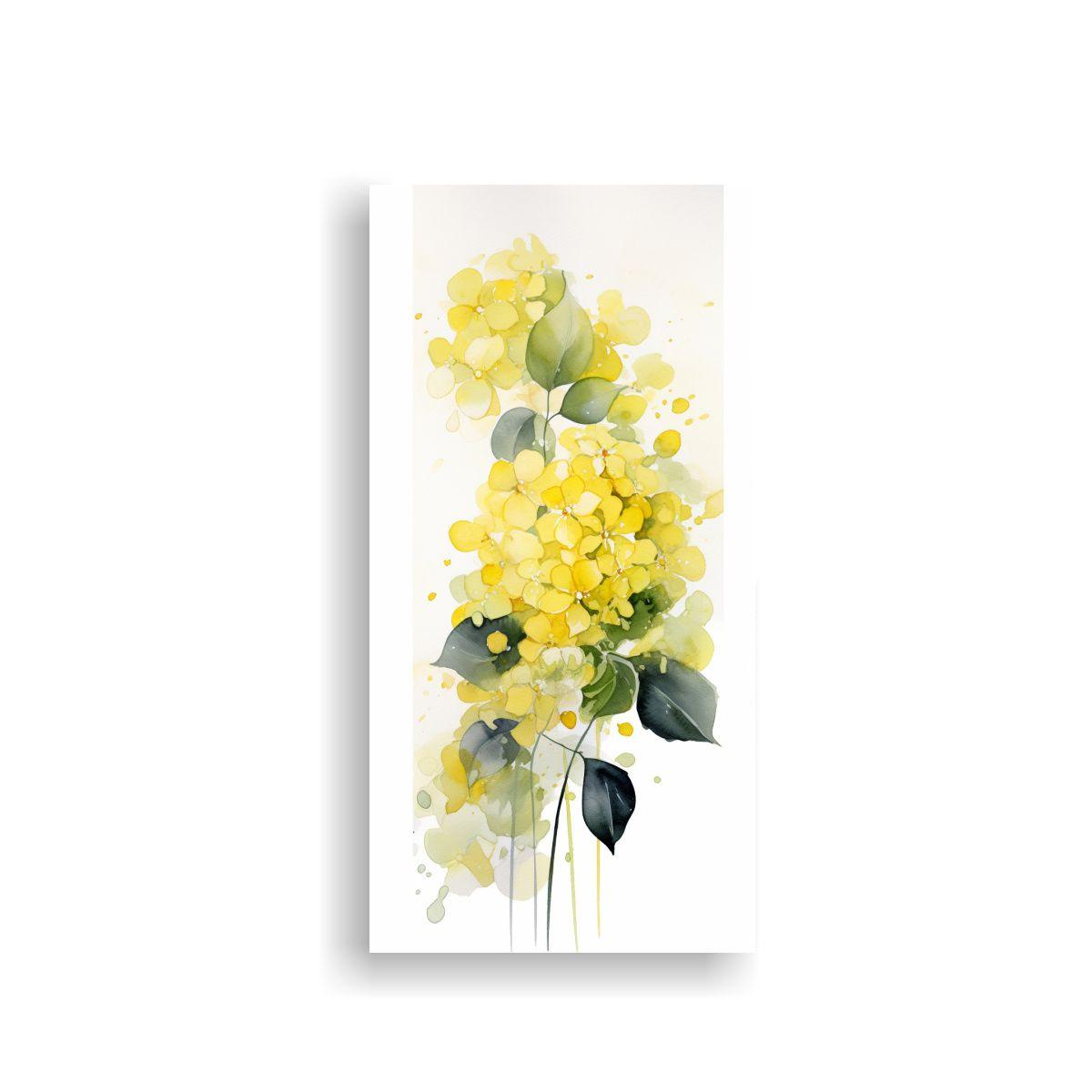 Pintura Abstracta De Hortensias Amarillas Y Negras 30x60cm-0