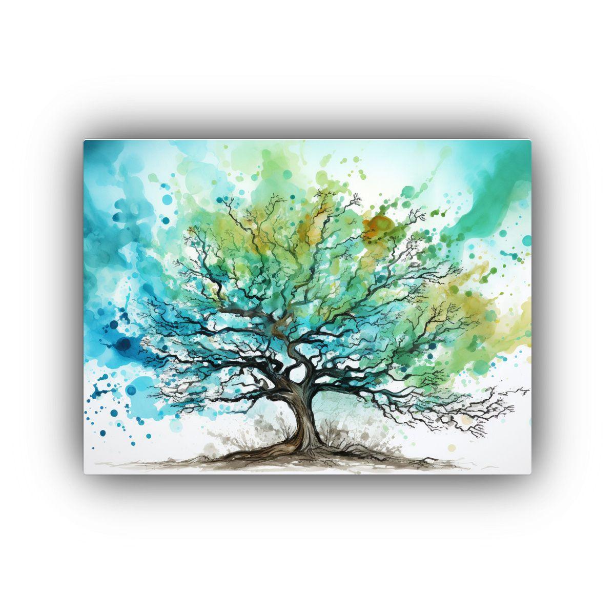 Pintura Acuarela Abstracta De Colores Turquesa Con Alegre Ro 90x60cm-0
