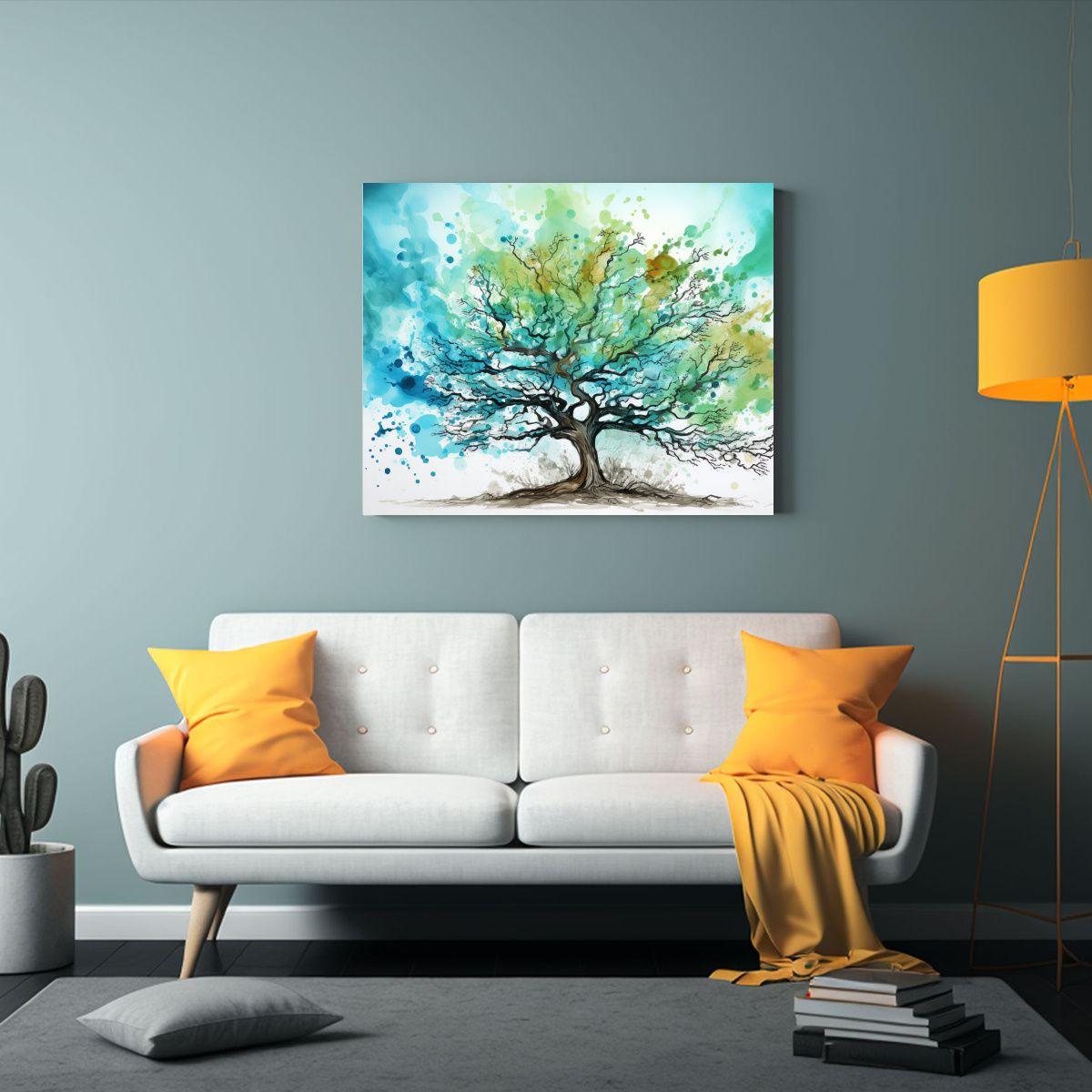Pintura Acuarela Abstracta De Colores Turquesa Con Alegre Ro 90x60cm-2