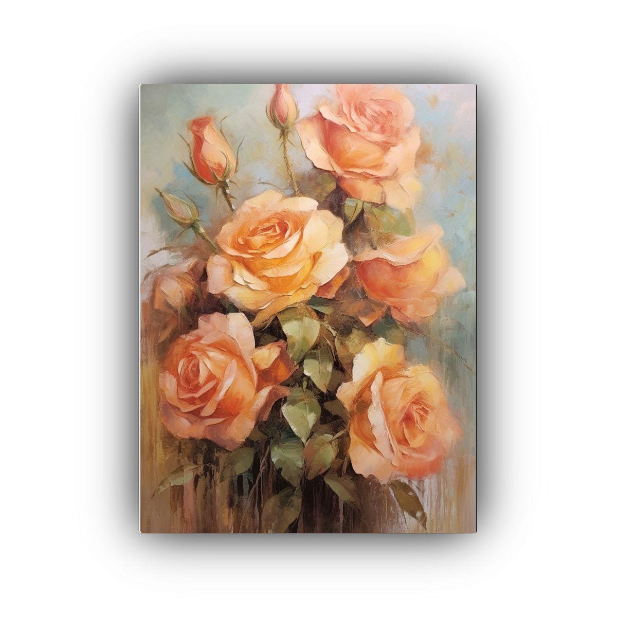 Pintura En Lienzo De Rosas Melocotón De Alta 30x40cm-0