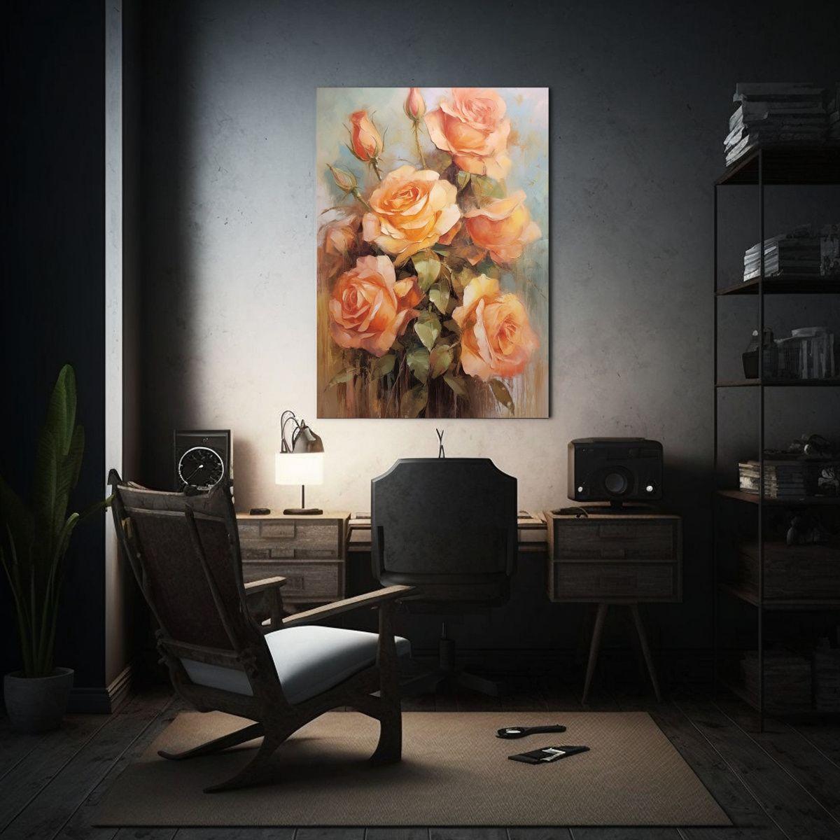 Pintura En Lienzo De Rosas Melocotón De Alta 30x40cm-2