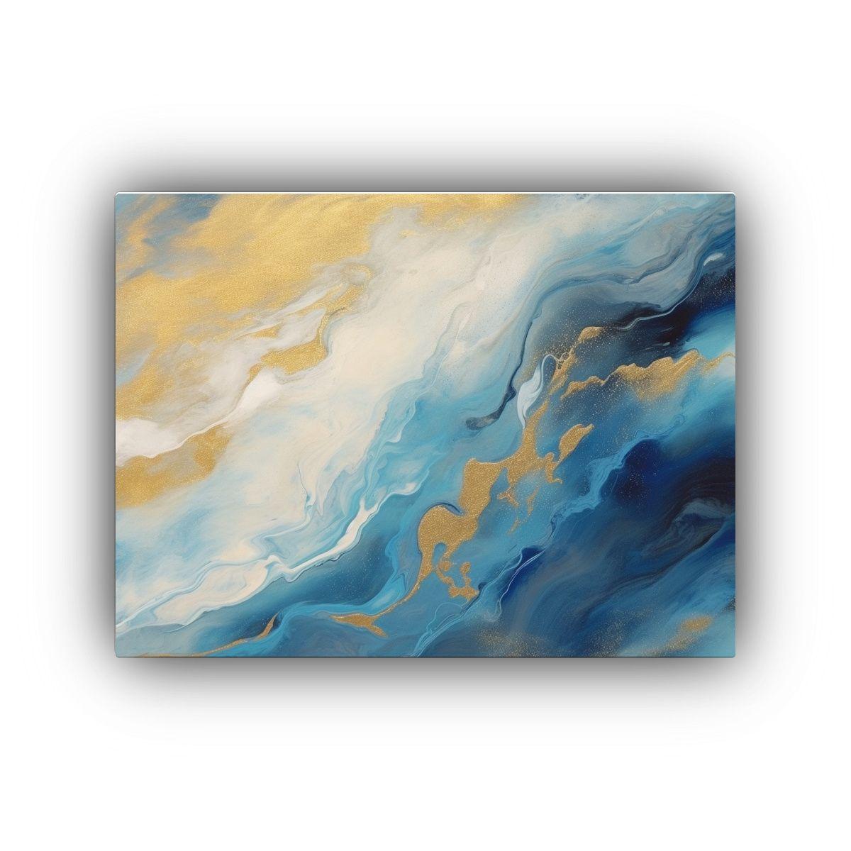 Cuadro Abstracto Azul Con Formas Orgánicas En 65x50cm-0