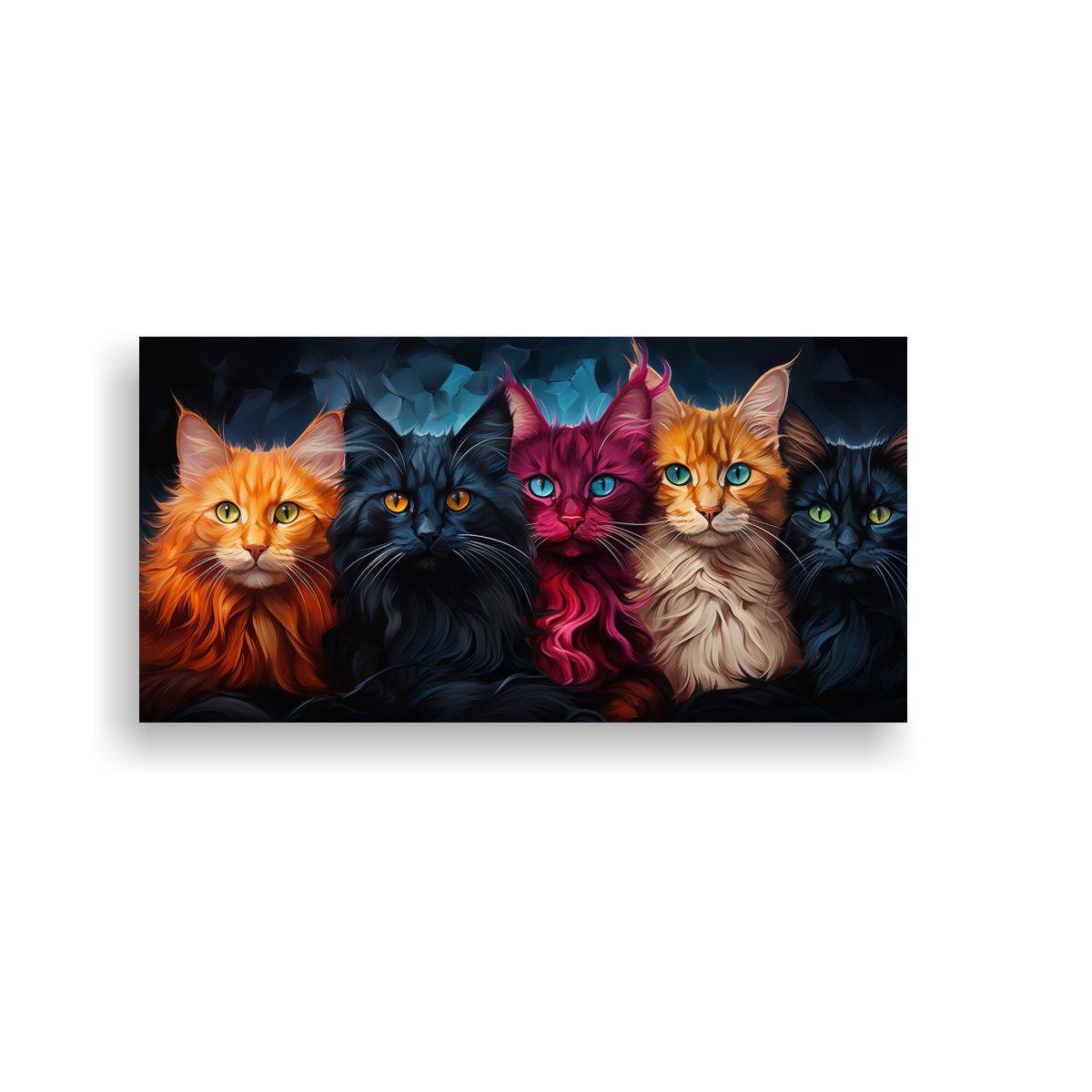 Cuadro De Gatos De Colores En Lienzo Con Tonos 60x30cm-0
