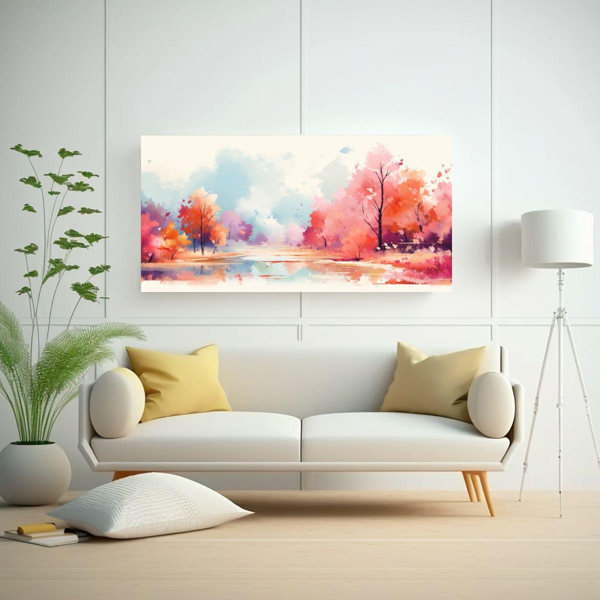 Paisaje Otoñal Con Colores Pastel En Arte Pop Neo 60x30cm-2