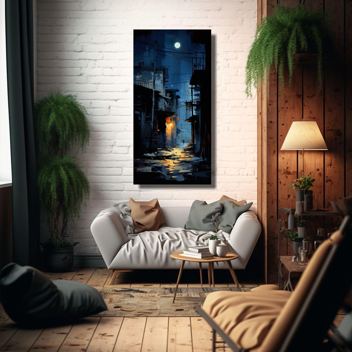 Cuadro Decorativo Abstracto De Escena Urbana 70x140cm-2