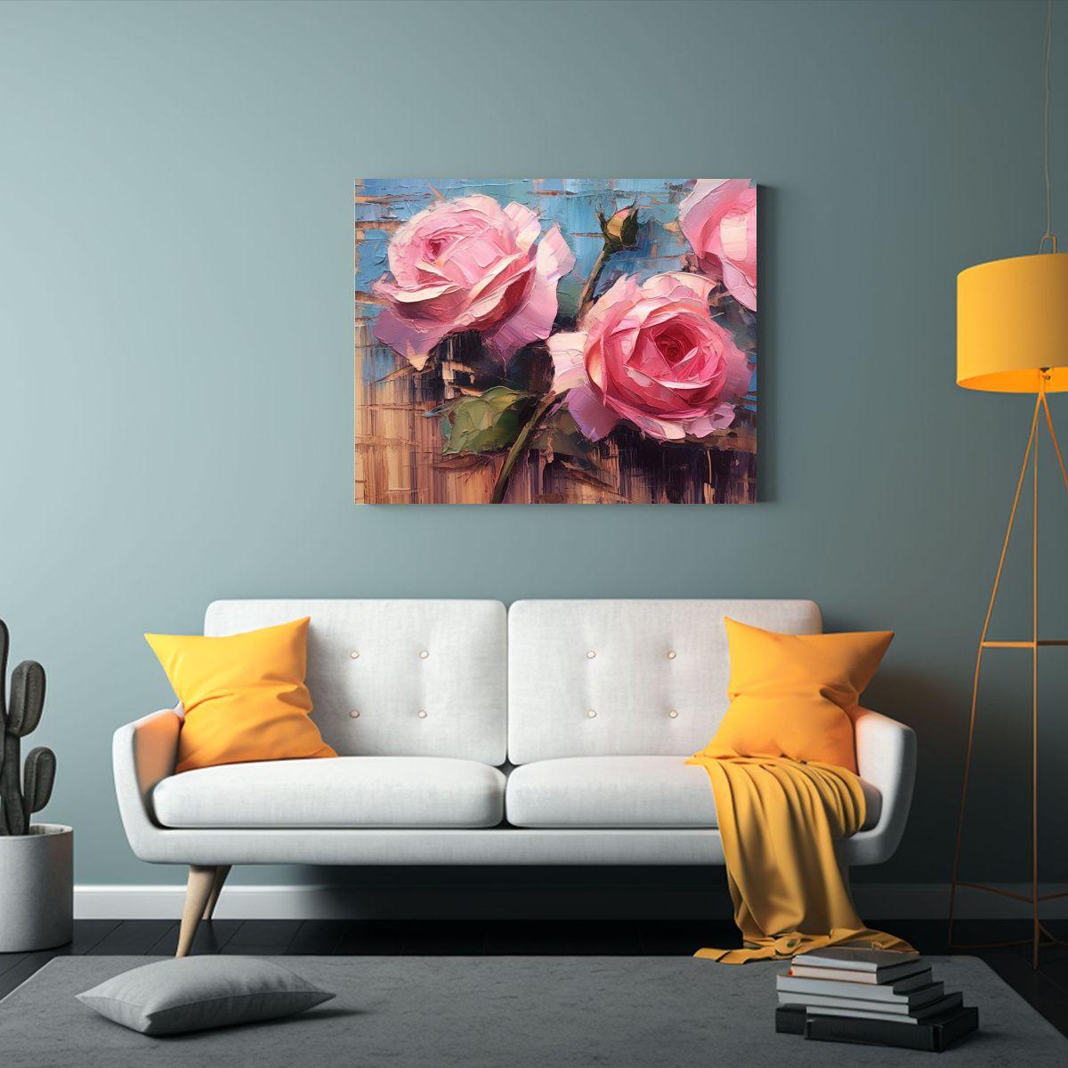 Cuadro De Interiores De Rosas Rosadas En Panel De Madera 30x20cm-2