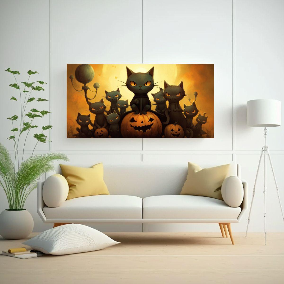 Pinturas Decorativas Gatos Negros Sobre Pila 40x20cm-2