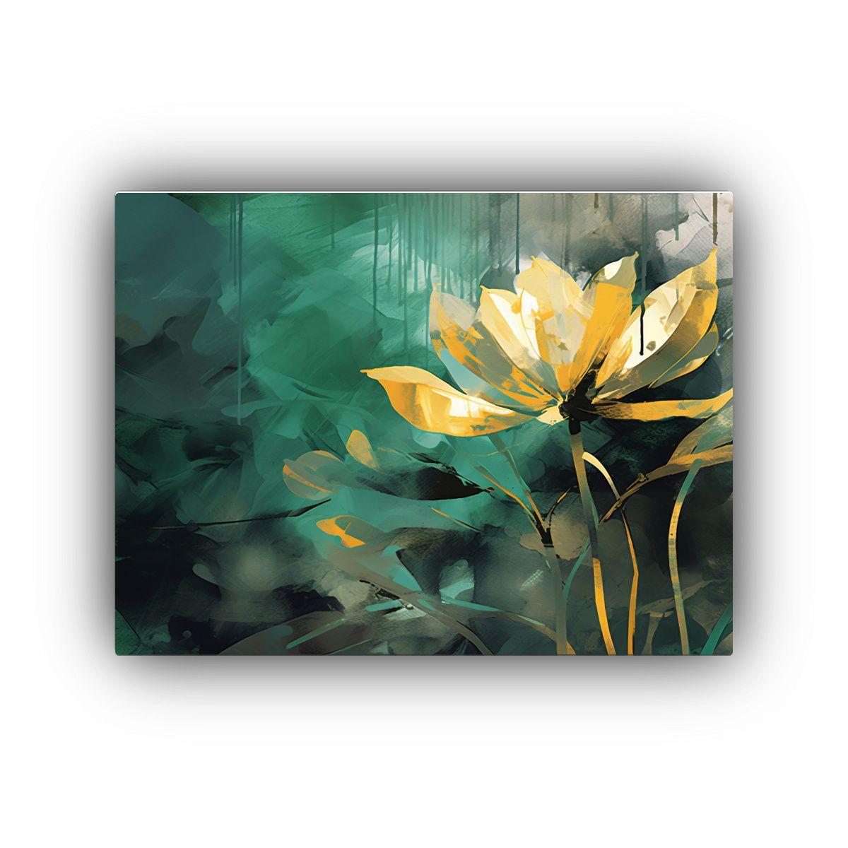 Cuadro Mural Creativo En Verde Y Dorado, Estilo Neonoir. 75x50cm-0