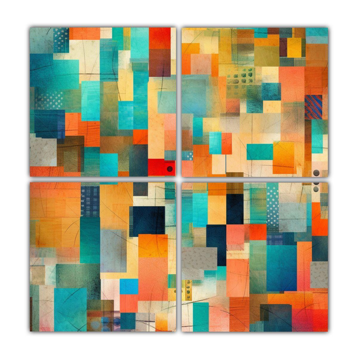 Pinturas Cuatro Cuadros Cuadrado Minimalismo 140x140 Cm-0