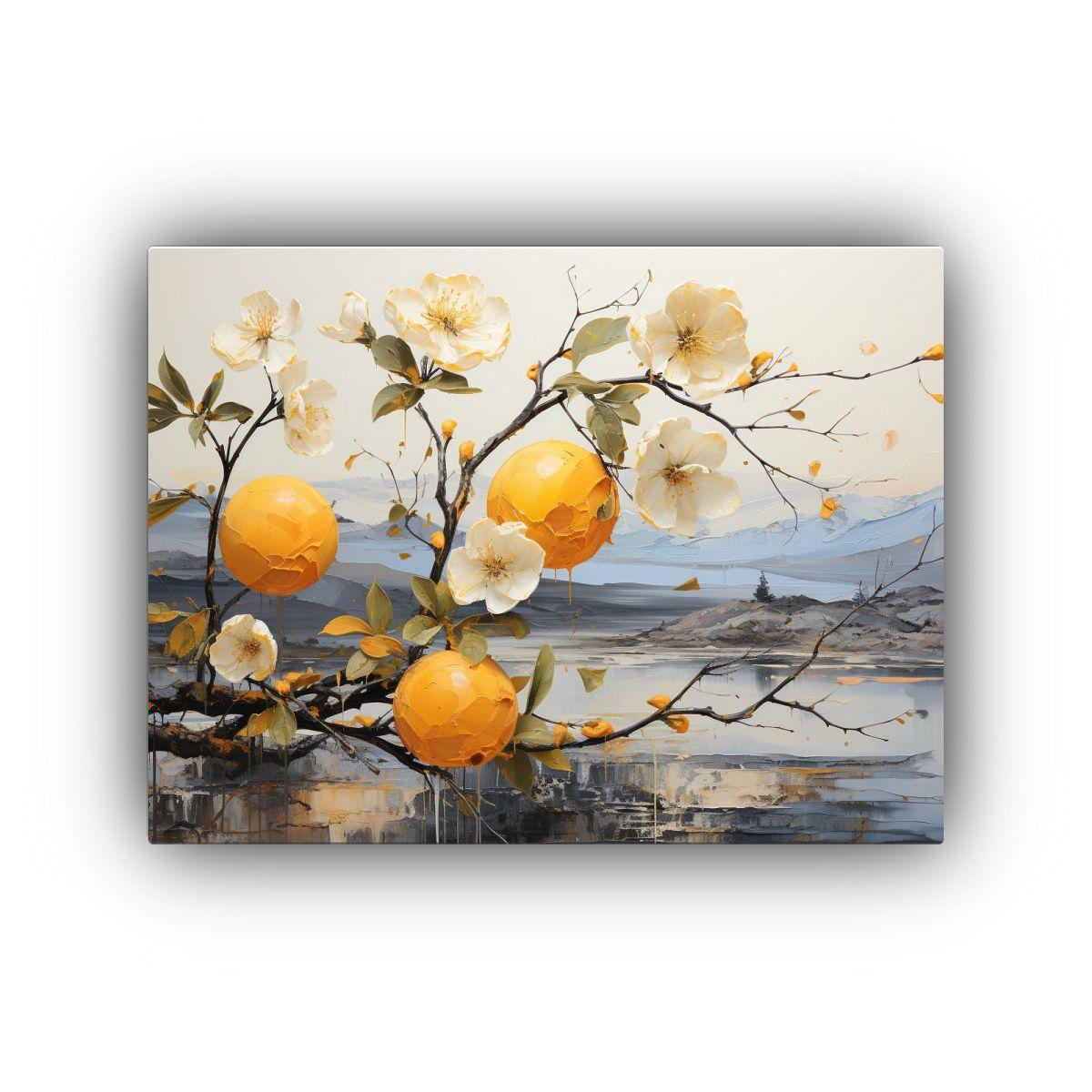 Pintura Abstracta De Un árbol De Naranja En Tela 30x20cm-0