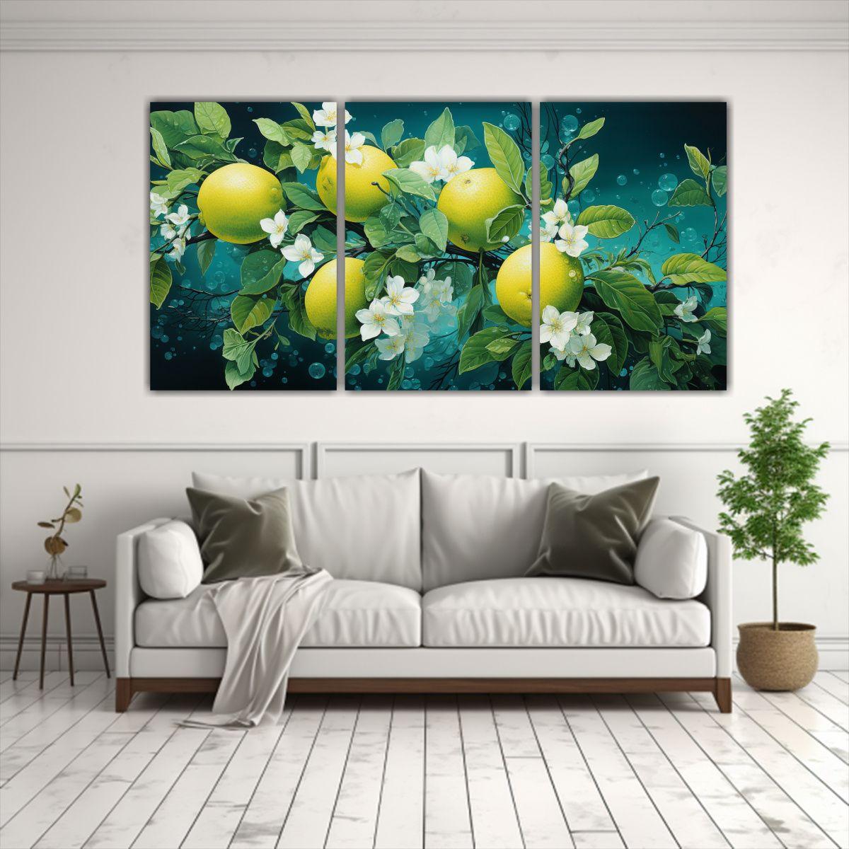 Cuadro Decorativo Set 3 Lienzos Finas Líneas 180x90 Cm-2