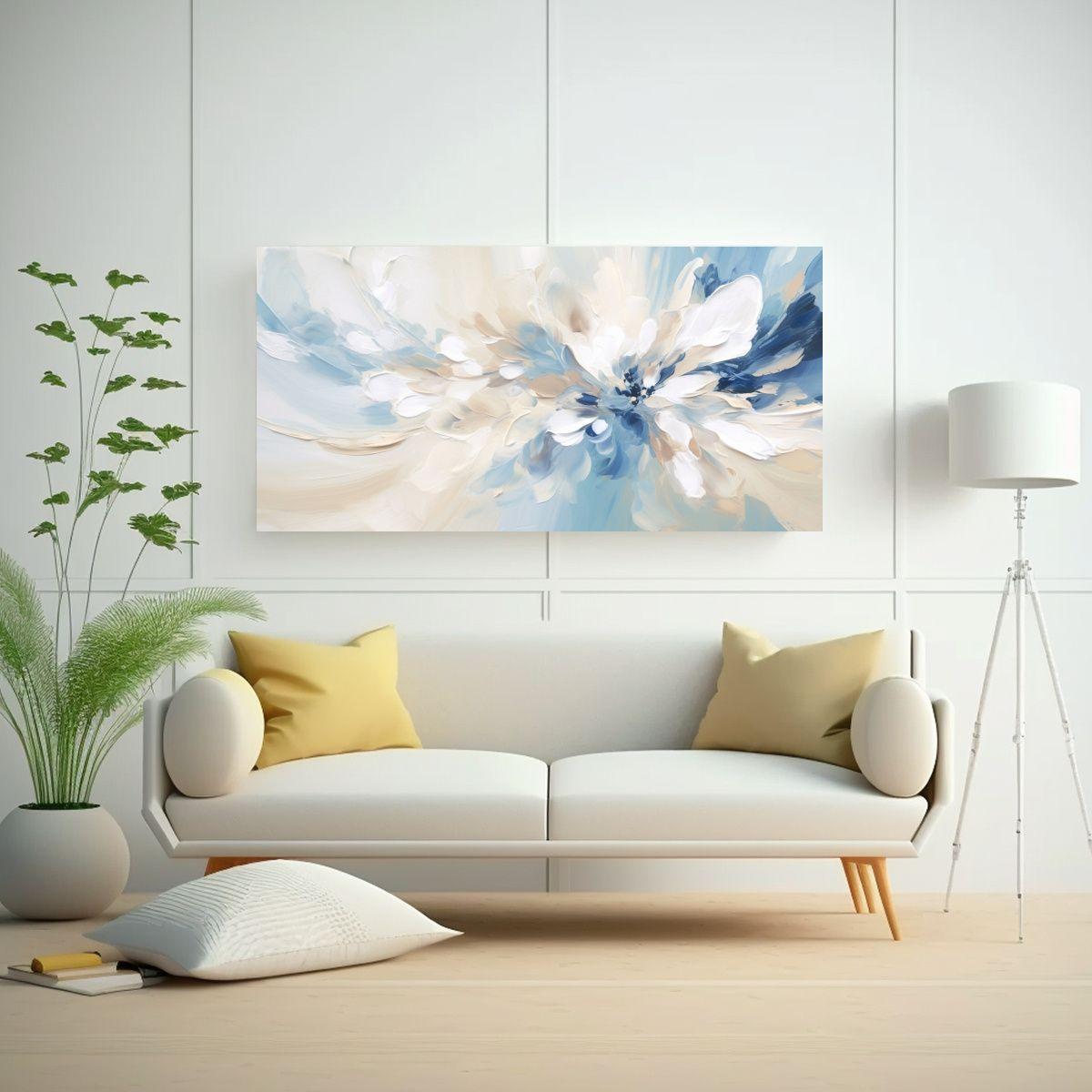 Cuadro Fotografía Abstracto Azul Y Beige: Regalo 140x70cm-2
