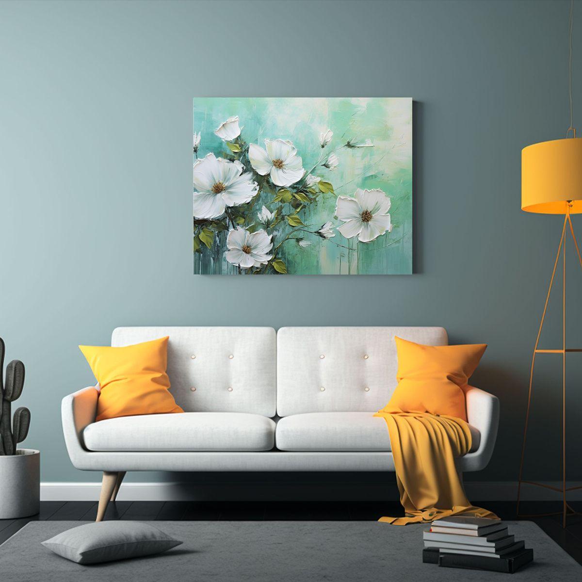 Cuadro Floral Verde En Tela Estilo Bastidor Decorativo Elega 40x30cm-2