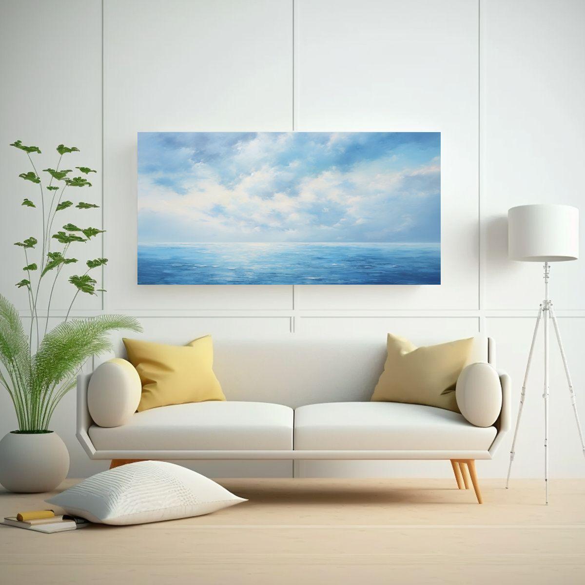 Cuadro Abstracto Azul Inspirado En Cielo Y Mar 40x20cm-2