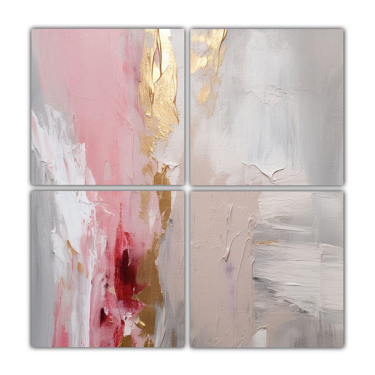 Pintura Abstracta En Rosa, Gris Y Blanco Sobre 100x100 Cm-0