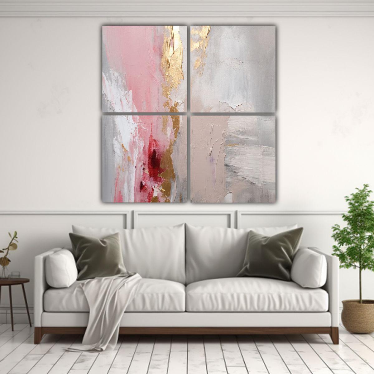 Pintura Abstracta En Rosa, Gris Y Blanco Sobre 100x100 Cm-2