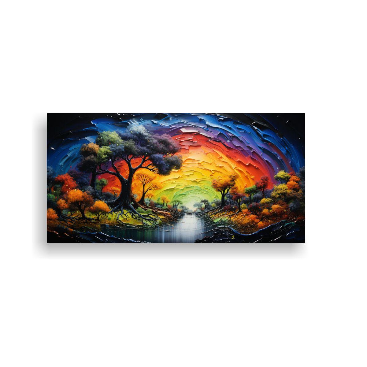 Paisaje Abstracto Con Arcoíris Y Colores Negros 120x60cm-0