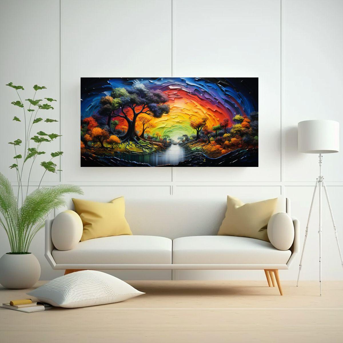 Paisaje Abstracto Con Arcoíris Y Colores Negros 120x60cm-2
