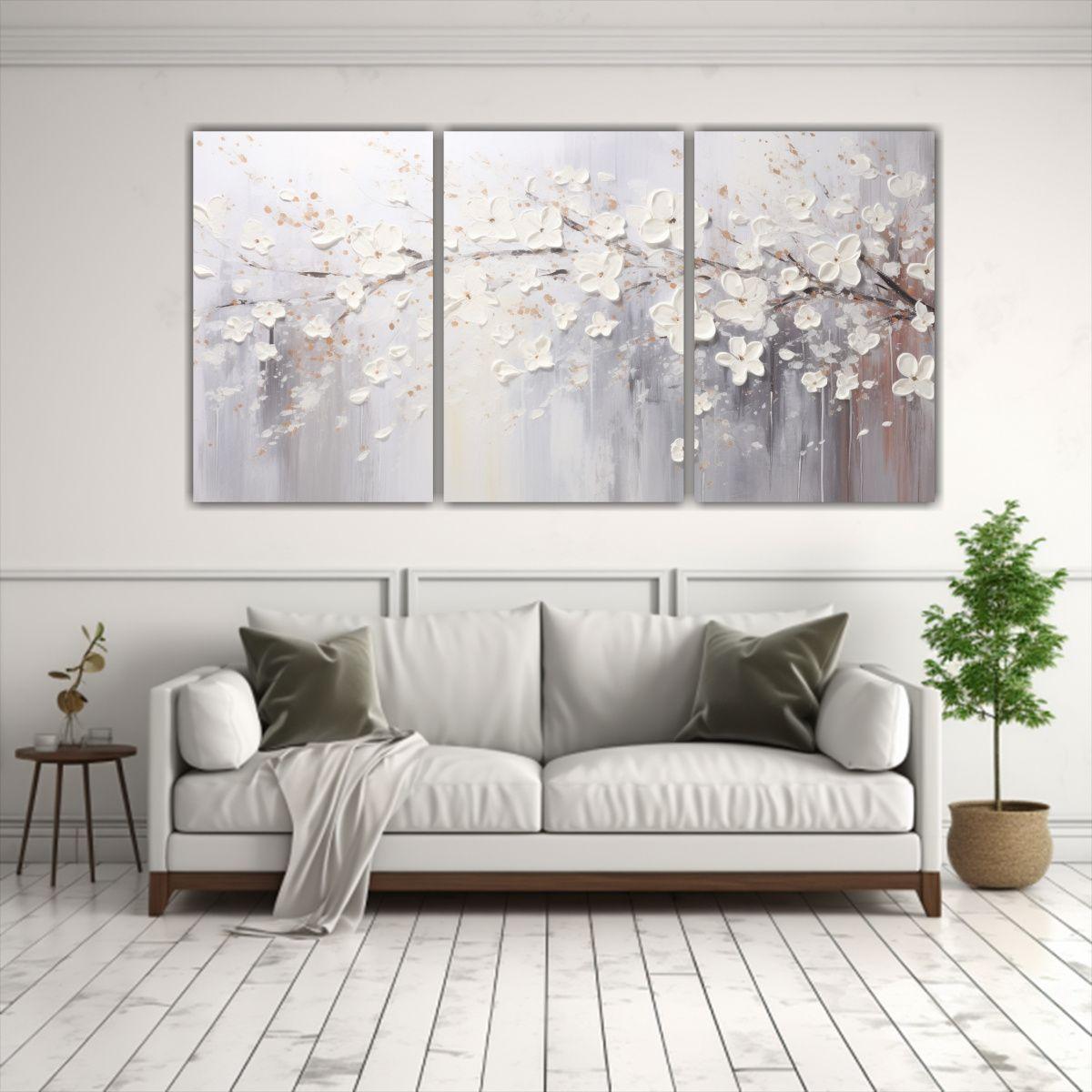 Cuadro Abstracto Blanco Y Plateado Estilo Reflejo 240x120 Cm-2
