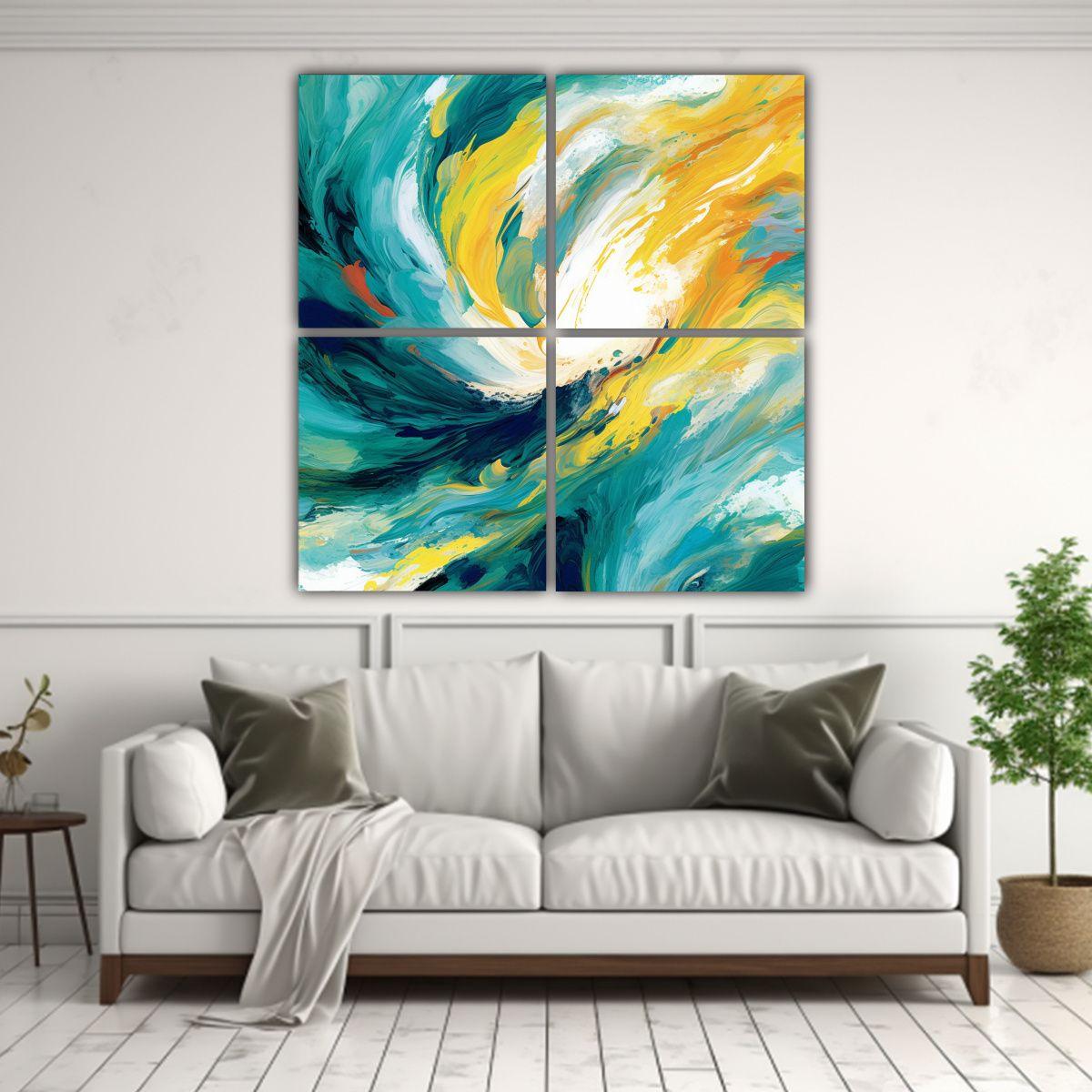 Cuatro Artes Expresividad Pintura Abstracta Azul 60x60 Cm-2