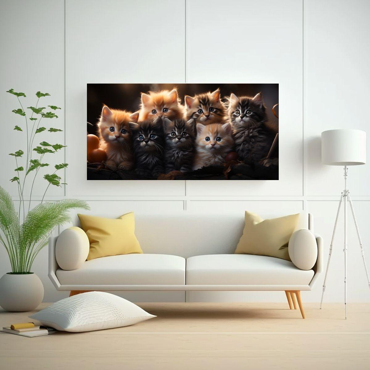 Pintura De Pared Creativa: Rebaño De Gatitos 60x30cm-2