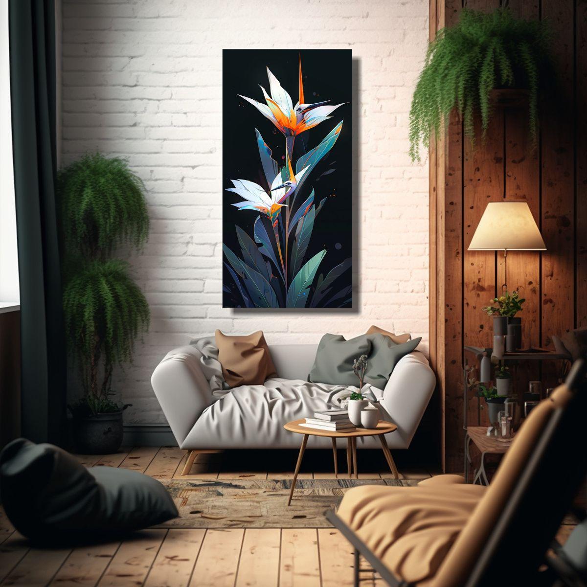 Cuadro Tela En Bastidor Tonos Inspiración Aves 50x100 Cm-2
