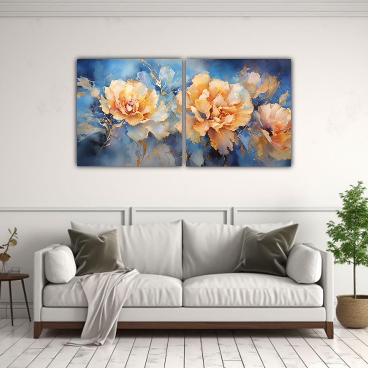 Dos Composiciones Florales Abstractas En Colores 160x80 Cm-2