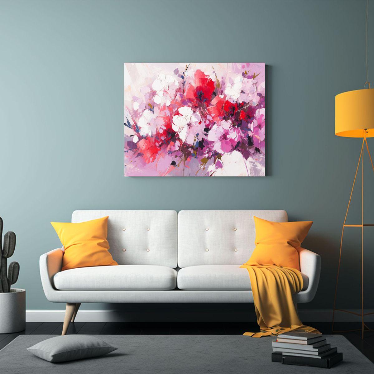 Cuadro Flores En Tela Vanguardia Linda A Blanco Y Magenta En 65x50cm-2