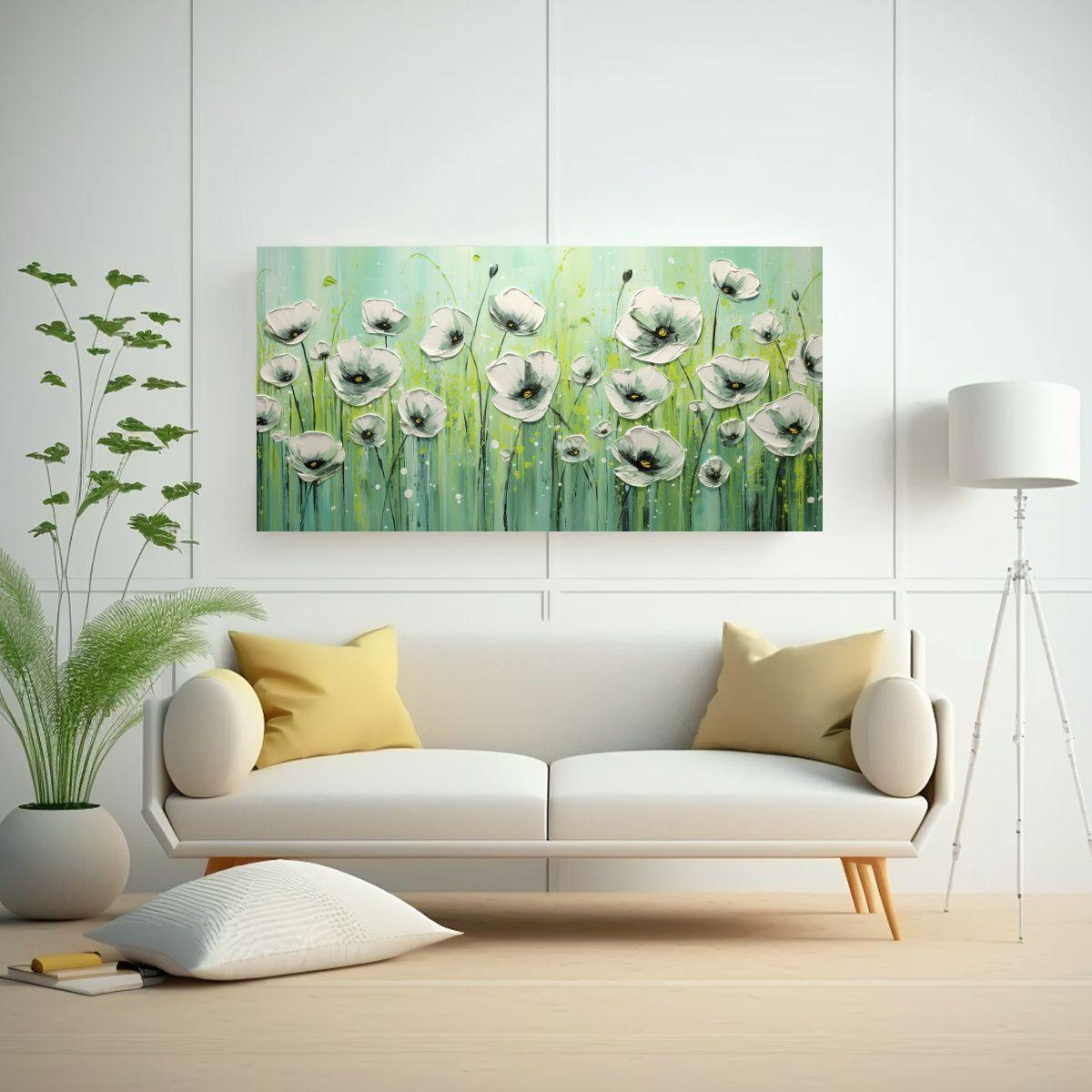 Cuadro Lienzo Poppies Verde Estilo Decorativo 120x60cm-2