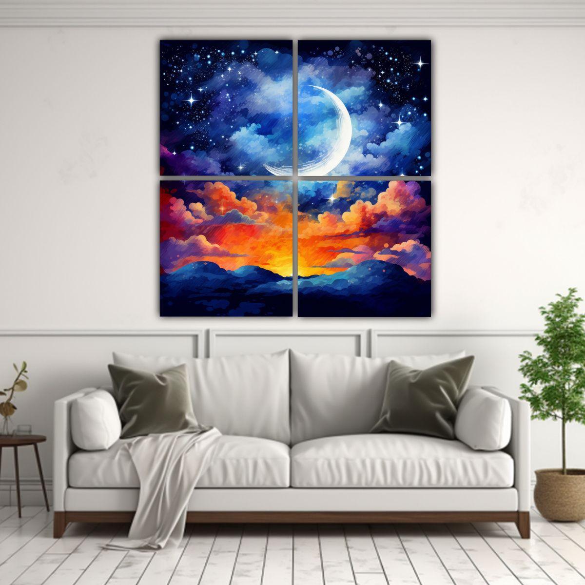 Cuadro Decorativo Textura Acuarela Nocturno 140x140 Cm-2
