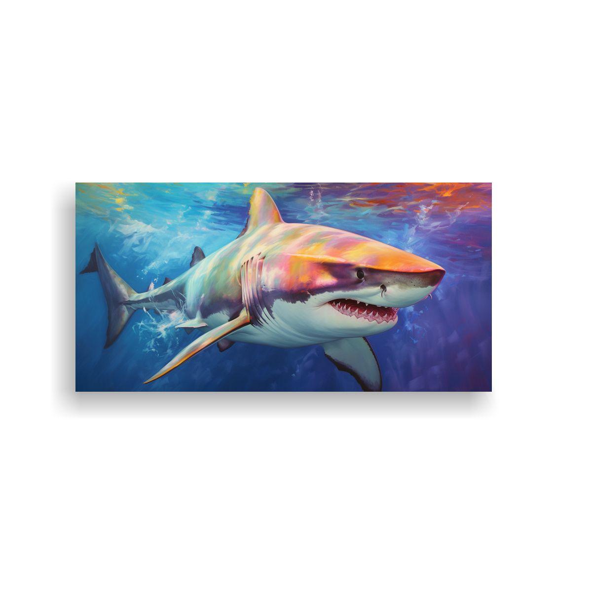 Cuadro Vintage De Tiburón Toro En Estilo Pintura  80x40cm-0