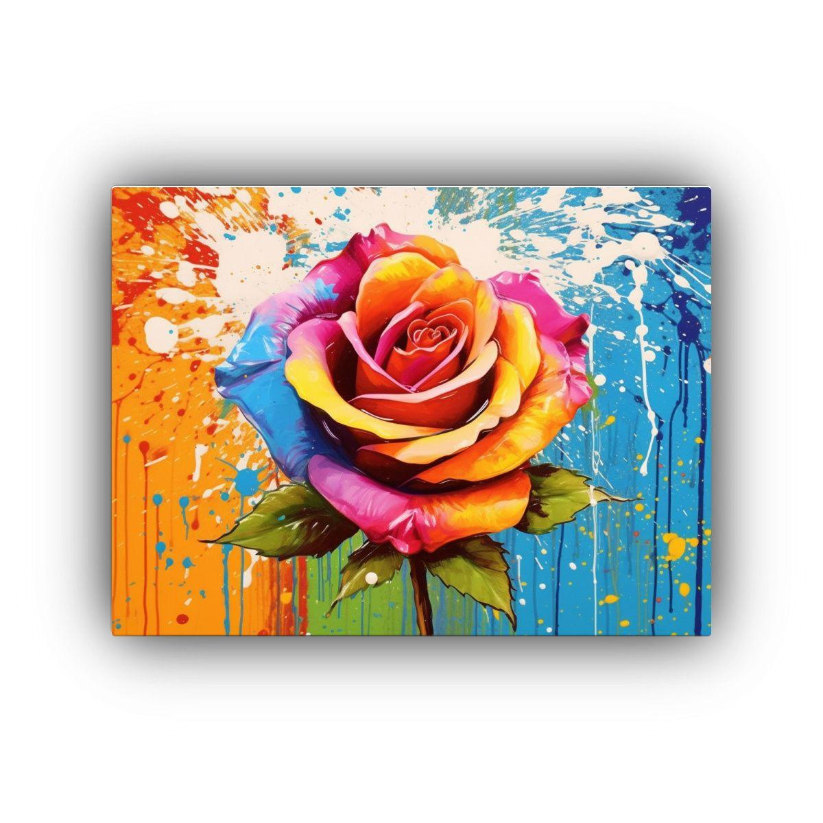 Cuadro De Arte De Pared Moderno Con Rosa Colorida Y Goteos D 30x20cm-0
