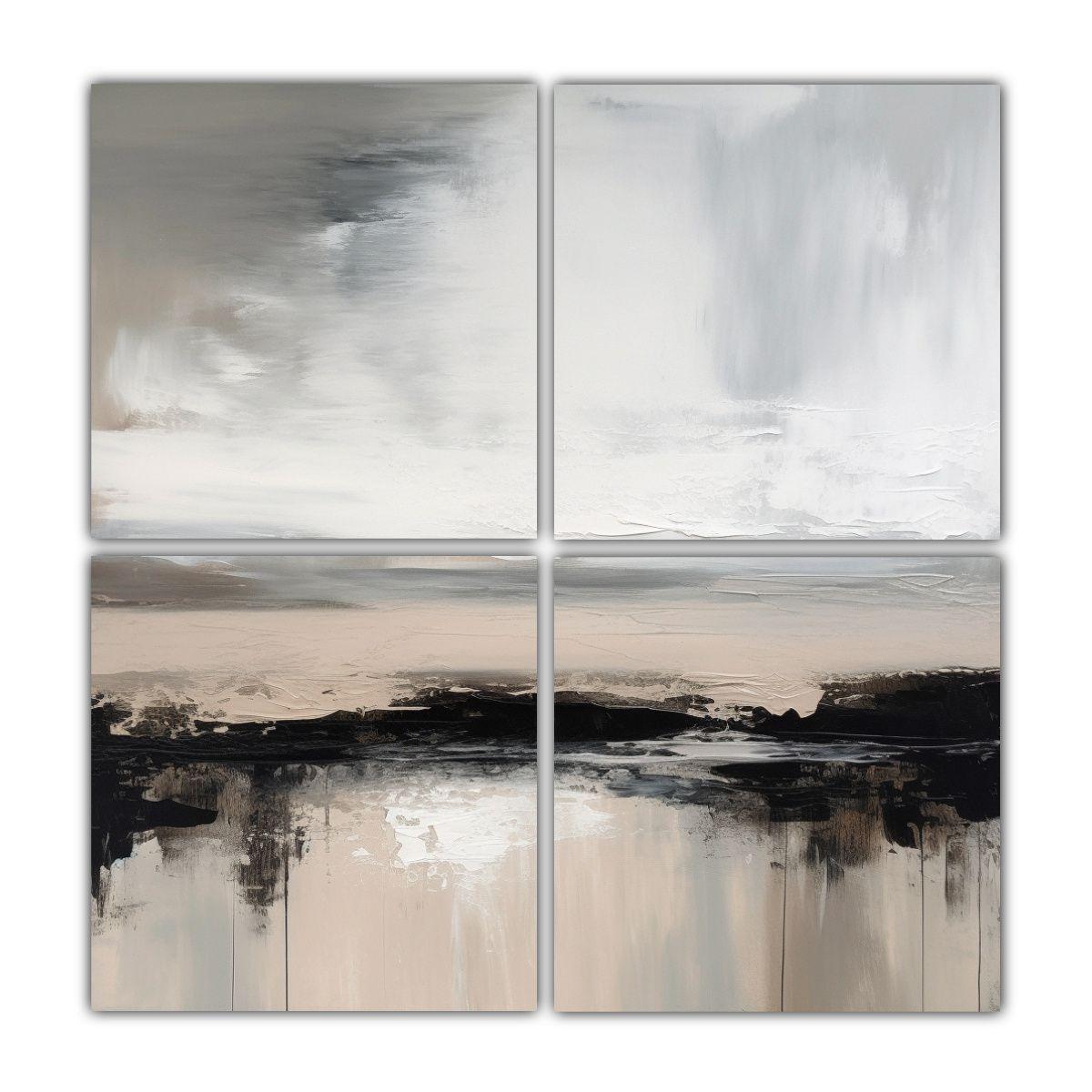 Pintura Abstracta Urbana De Un Lago En Gris, 80x80 Cm-0